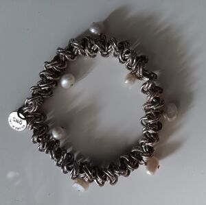 SNO SWEDEN Silver Stretch Pearl Embellished Bracelet